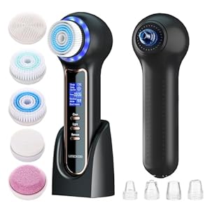 Face Scrubber Exfoliator with LCD Screen,Rechargeable Facial Cleansing Brush IPX7 Waterproof 3 in 1 Blackhead Remover Vacuum for Exfoliating,Massaging and Deep Pore Cleansing