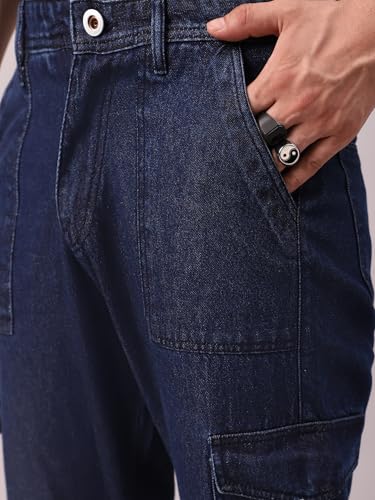 Image of AVANOVA Bell-Bottom Men Cargo Jeans II Men Cargo Pants II Denim Cargo for Men II Cotton Pant II Wide Legs II Flap Pockets II Cargo for Men (Jeans-119)