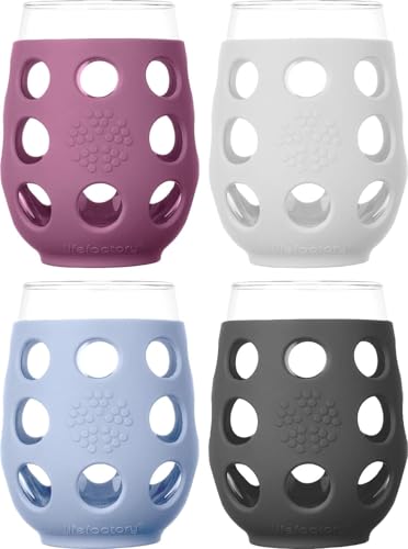 Lifefactory 17-Ounce BPA-Free Indoor and Outdoor Wine Glass 4-Pack with Protective Silicone Sleeve, Multi-Color
