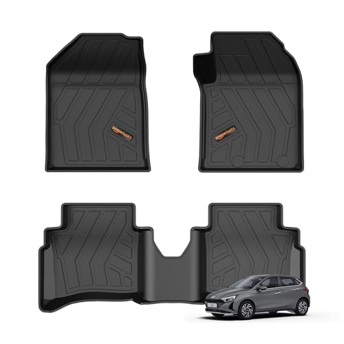 Image of Amazon Basics - 5D Car Floor Mats for Hyundai i20 (Nov 2020-Present, Black) | Custom Fit | All-Weather Protection| TPE