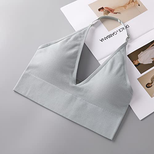 Image of Women Halter Bra Top Yoga Bralette Crop Tanks Workout Sports Bras V Neck with Adjustable Strap Seamless Padded