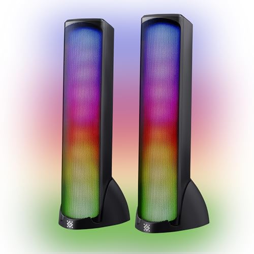 Defender SkyPulse Gaming Lautsprecher 2.0 für PC, Bluetooth 5.1 & AUX, 10W Stereo PC Lautsprecher mit RGB LED Beleuchtung, USB Powered Computer Speaker für Gaming Setup, Laptop und Desktop
