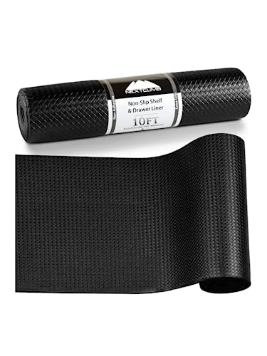 Drawer and Shelf Liner - Truly Non-Slip, Thick, Waterproof - Durable Kitchen Cabinet Liner - Non Adhesive Kitchen Drawer Liners, Washable Fridge Liner for Pantry Shelves Refrigerator (10 FT, Black)