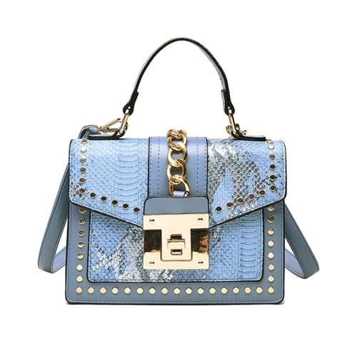 Women's Snake Printed Handbag and Purse PU Leather Flap Stitching Crossbody Shoulder Bag Rivet Top Handle Satchel Bag