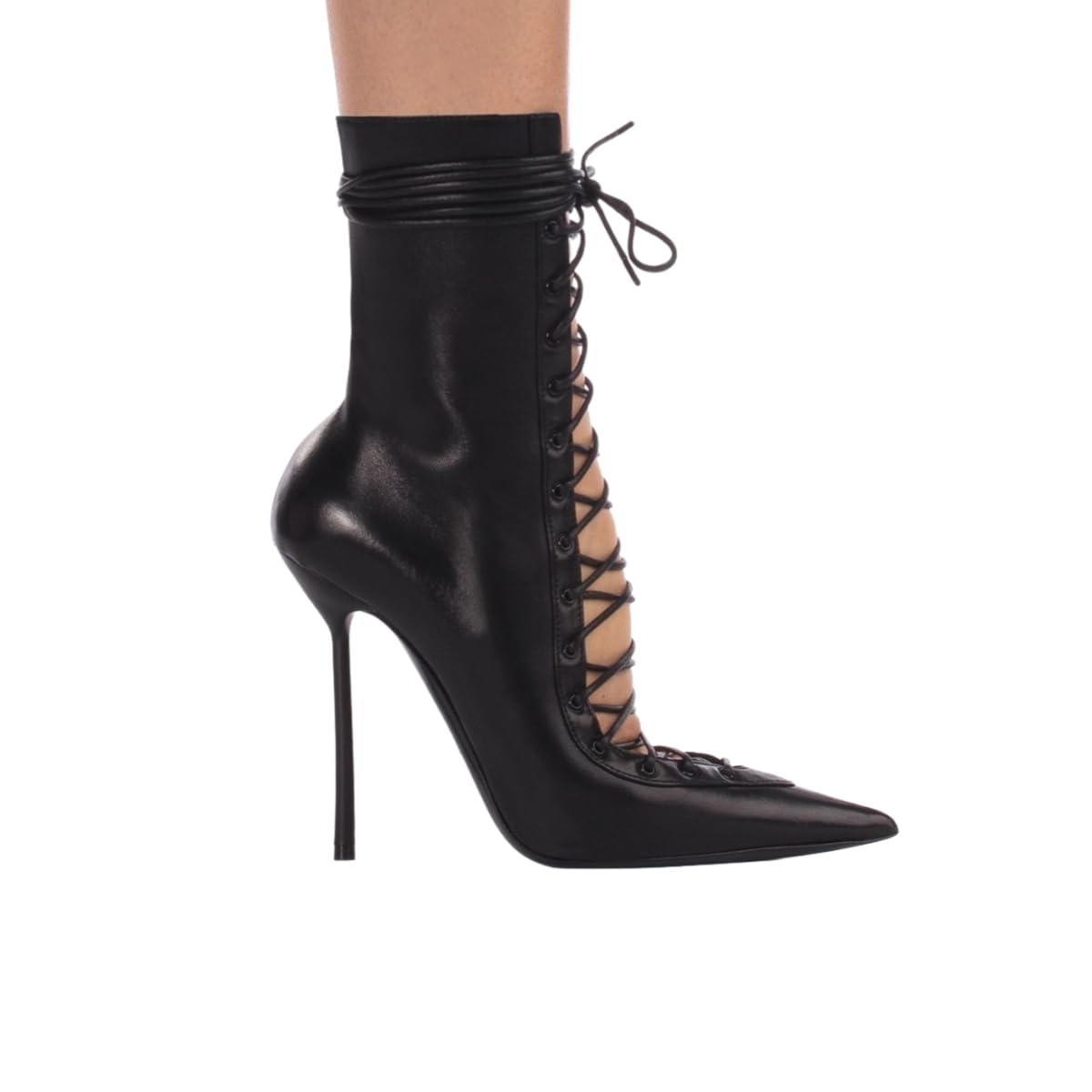 Mesh Ankle Boots for Women Kitten High Heels Pointed Toe Lace-Up Short Booties Sexy Fall Shoes
