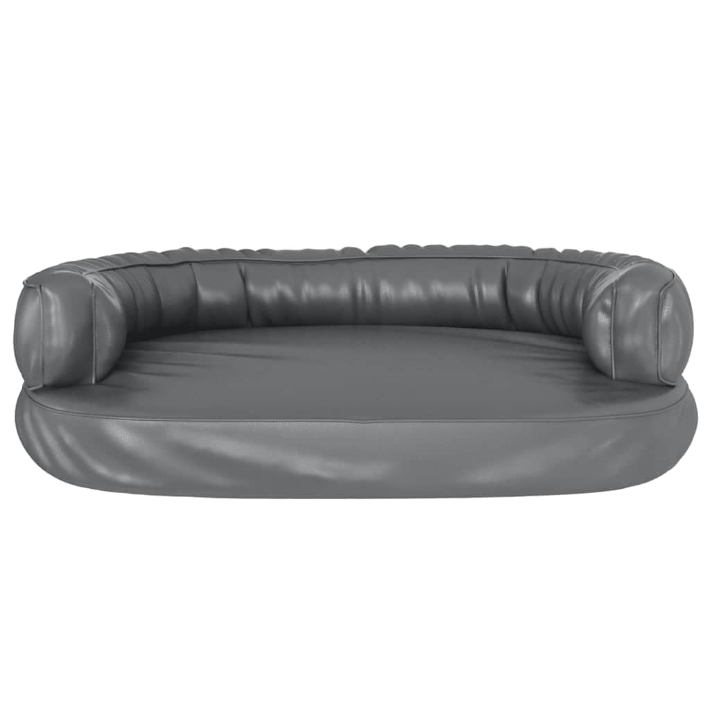 Hundebett Ergonomisch Schaumstoff Grau 75x53 cm Kunstleder rutschfest Weich Gelenkschonend Haustierbett Für Welpe Senior Wohnzimmer Schlafzimmer