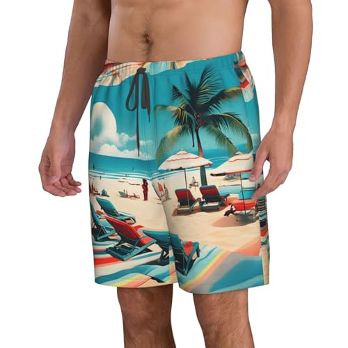 Beach Scenerys Print Mens Casual Shorts Drawstring Summer Beach Stretch Shorts Novelty Swimtrunks2