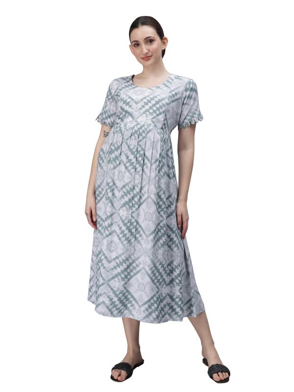 nightspree Women's Rayon Round Neck 3/4 Sleeve Maternity Dress Feeding Kurti with Zipper, Super Soft Comfortable (3064-MD)-picture-16