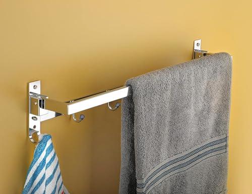 Image of iSTAR Stainless Steel 24 Inch Folding Towel Rack | Silver Towel Stand | Towel Rod | Shelf for Bathroom | Bathroom Accessories (Silver, Pack of 3)