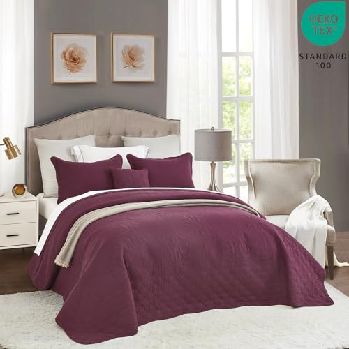 Image of CHIXIN Bedspread Coverlet Set Queen Size - Lightweight Bedding Cover - Ultrasonic Quilting - 5 Piece Reversible Bedspread - Elegant Damask Paisley Pattern (Queen, Purple)