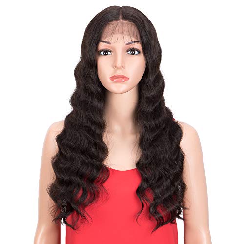 DÉBUT Lace Front Wigs Human Hair Wigs Loose Body 10A Brazilian Virgin Remy Hair Lace Parting 180% Density Natural Black (Middle Parting, 22 inches)