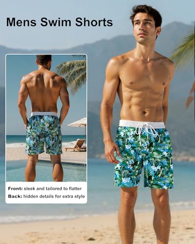 Image of Mens Swim Trunks with Compression Liner 2 in 1 Quick Dry Swimming Shorts Swimwear Bathing Suits with Pockets