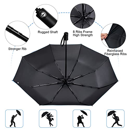 Vicloon Regenschirm, Taschenschirm Auf-Zu-Automatik, Regenschirm Sturmfest, 210T Teflon-Beschichtung, lLeicht, Stark, für Herren und Damen (Himmelblau) 3