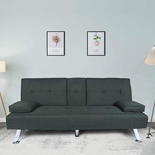 Modern Upholstered Futon Sofa Loveseat Convertible To Nap Sleeper Couch Bed,Soft Loveseat & Sofabed For Home Office Apartment Small Space Living Room Napping #TOP2
