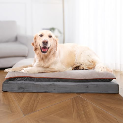 Image of Amazon Basics Washable Dog Bed with Cooling Gel Memory Foam, Pressure-Relief Support for Dogs up to 120lbs, Non-Slip Bottom, Removable Cover, Giant Sized (48 inch x 36 inch), Grey