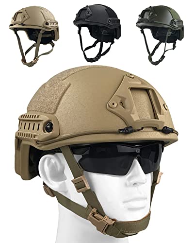 WLXW Casco Antibalas Fast Casco Táctico Balístico Nivel 3, Equipo De Seguridad Personal, con Sistema Antivibración, Ajuste De Cabeza Y Cola, Sistema De Amortiguación,Tan