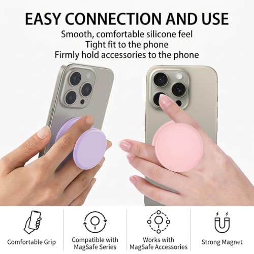 Image of Magnetic Silicone Phone Grip Compatible with MagSafe - Soft Finger Strap Holder with 3000G Strong Magnet - Ergonomic One-Touch Grip Compatible with iPhone 17 /16 /15 /14 /13 /12 Series (White)