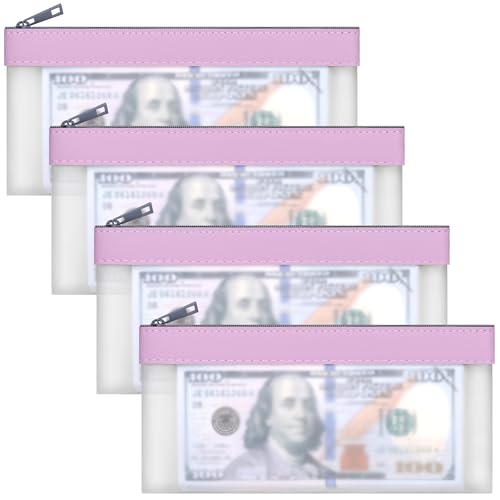VOCHIC 4 Pack Clear Money Envelopes for Cash Money Bag Pouch 7.6x3.7 inch