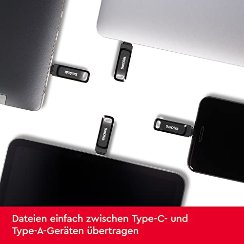 SanDisk Ultra Dual Drive Go USB Type-C 256 GB (Android Smartphone Speicher, USB Type-C-Anschluss, 150 MB/s Lesegeschwindigkeit, Nutzung als Schlüsselanhänger möglich)