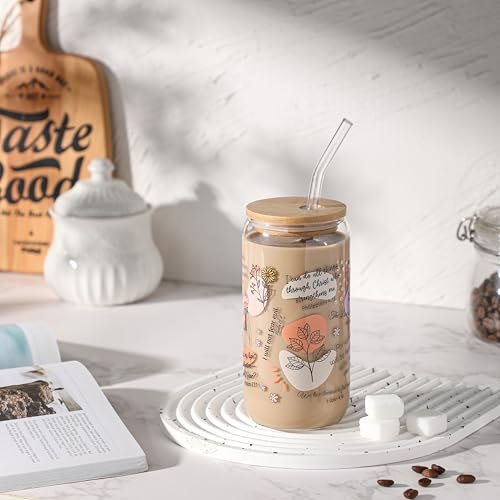 Taza cristiana de vidrio 16oz con tapa y popote miniatura 2