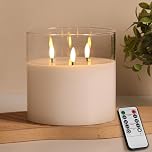 Eywamage 3 Wick Clear Glass Flameless Pillar Candle with Remote Timer, 6x6 Flickering LED Wax Battery Candle