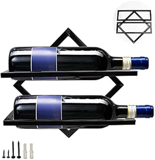 2Pcs Metal Wall Mounted Wine Holder Stemware Glass Rack, Collapsible Wall Hanging Red Wine Racks Organizer with 3 Stem Glass Holders, Wine Bottle Display Hanger for Home Kitchen Bar Decor (Black)