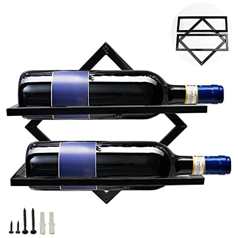 AUHOKY Metal Wall Mounted Wine Holder, Upgrade Foldable Hanging Wall Wine Rack Organizer for 2 Liquor Bottles, Red Wine Bottle Display Hanger with Screws for Home Kitchen Bar Wall Décor… Cover