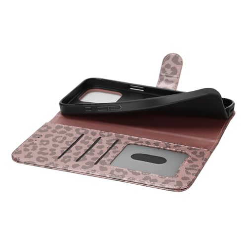 Image of for iPhone 13 Pro Max Case Wallet with Card Holder,for iPhone 12 Pro Max Wallet Case for Women Men,PU Leather Shockproof Magnetic Buckle Stand Flip Phone Case-Rose Gold Leopard