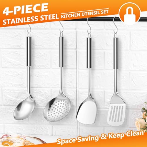 Image of Zollyss Stainless Steel Kitchen Set | 4-Piece Cooking Utensils with Ladle, Solid & Slotted Turner, Skimmer | Heat Resistant & Dishwasher Safe