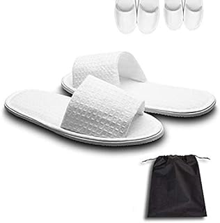 echoapple 5 Pairs of Waffle Open Toe White Slippers-Two Size Fit Most Men and Women for Spa, Party Guest, Hotel and Travel, Washable and Non-Disposable (Large, White-5 Pairs)