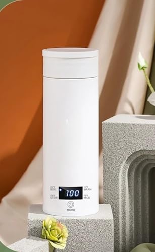 Neakarfer- 電気ケトル 小型旅行電気ポット ポータブル トラベルケトル 携帯湯沸かし器 急速加熱 4段温度調節 空焚き防止機能 漏れない 電気温水カップ 電気水筒 304ステンレス製 真空断熱マグ LEDディスプレイ 自動OFF 持ち運びが簡単-