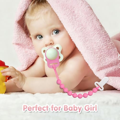 Image of Pacifier Clips Baby Girls - Draklary 4 Pack Silicone Pacifier Clip with Adapter Ring, Fits MAM Dummy, Soothe Baby Binky Holder for Newborn Essentials Shower Birthday Gift