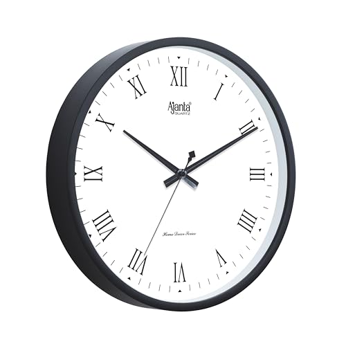 Image of Ajanta 10027 Wall Clock (12 Inch / 305mm) - Silent Sweep Non-Ticking Movement - Minimalistic Stylish Black Home Decor Clock for Bedroom, Office