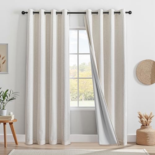 MYSKY HOME Cortinas opacas de lino térmicas para dormitorio con ojales para salón, juego de 2 unidades, 225 x 140 cm (alto x ancho), lino.