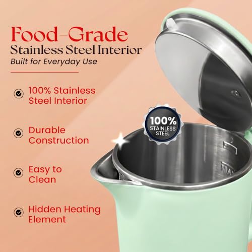 Image of Tesora by Cook with Parul Electric Kettle, 1.8L, 12 Recipes Book Included, 1500W, 100% Stainless Steel Inner Body, Auto Shut-Off, Boil-Dry & Overheat Protection, Cool Touch Double Wall (Green)