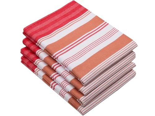 ZOLLNER 4er Set Geschirrtücher, ca. 50x70 cm, Baumwolle, rot gestreift
