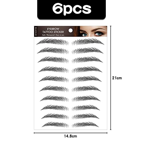Jagowa 6 Sheets 4D Hair-Like Eyebrow Tattoos Stickers Waterproof Temporary Eyebrows Tattoo Eyes Brows Practice Transfers Sticker for Women Girls Beauty Beginners (Black) - Image 2