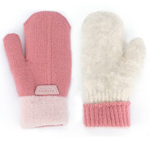 INOGIH Kids Double Layer Warm Knit Mittens Girls Boys Winter Outdoor Gloves for 3-7 Years4