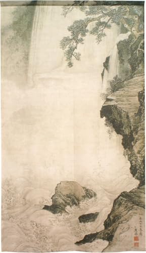 のれん工房 のれん 和風 円山応挙 瀑布図 タペストリー ポスター 間仕切り 日本絵画 幅85cm×丈150cm 91138