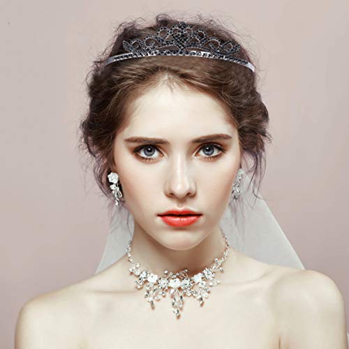 FRCOLOR Rhinestone Crowns and Tiaras with Comb Headband,Princess Tiara Headband Wedding Crown Tiara for Bride Costume Party Hair Accessories (Black) - Image 3