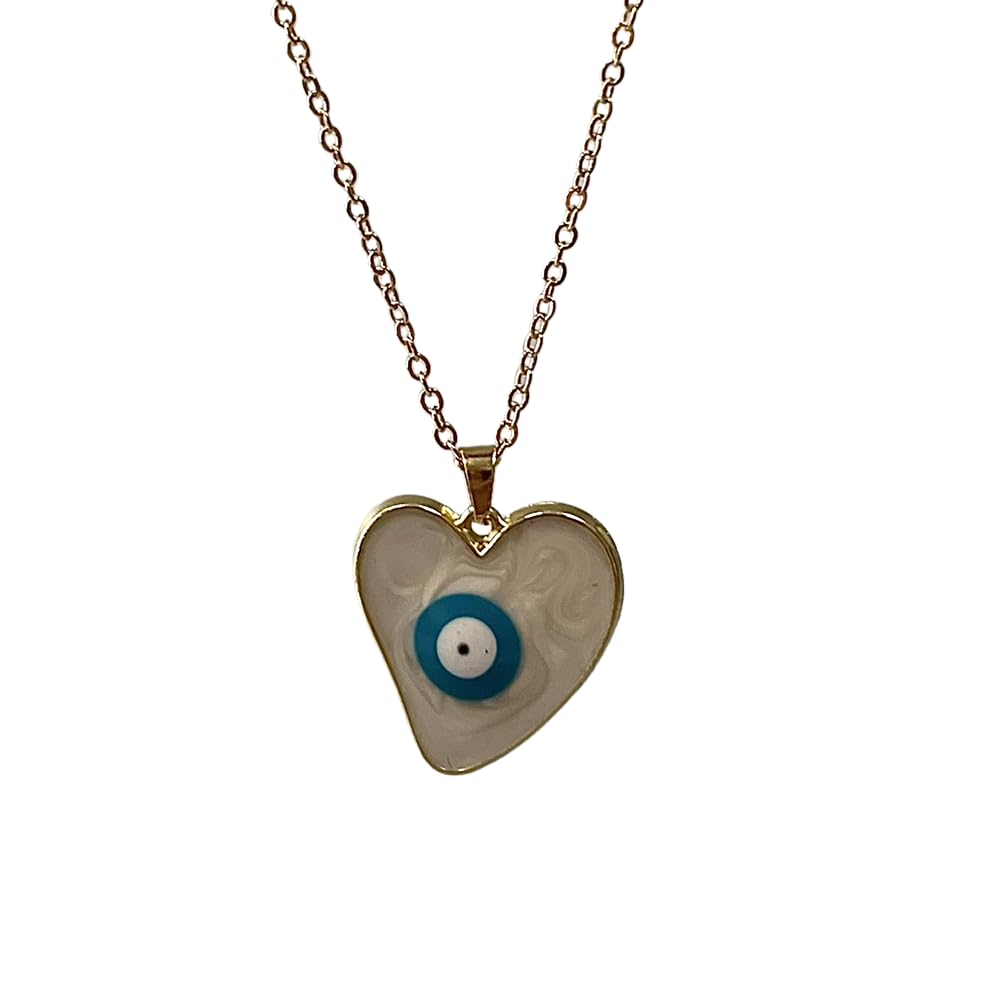 VIE Evil Eye Pendant With Gold Chain, Heart, White