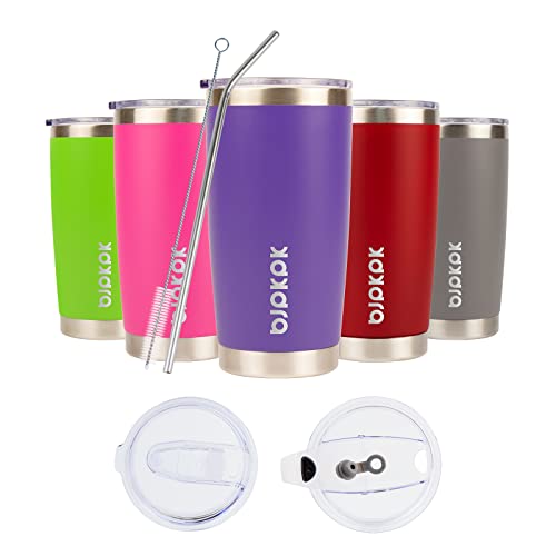 Image of BJPKPK 20 oz Coffee Tumbler with Lid, Straw, Insulated Stainless Steel Mug | Double Wall Vacuum, Keeps Hot /Cold, BPA Free, Leak Proof, Iced Coffee Cup Fit Car Holder, Travel & Beach Ready, Purple