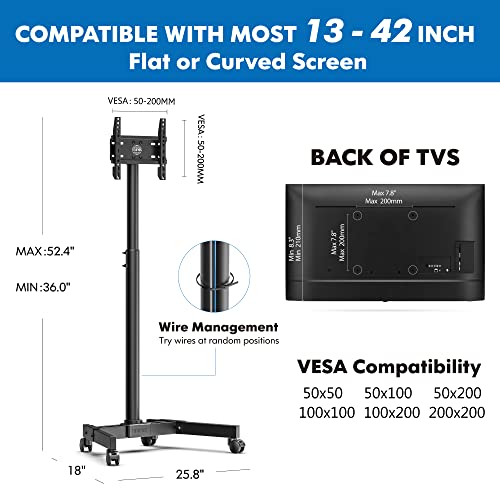 Fitueyes Tv Cart Rolling Mobile Tv Stand For 13-42 Inches Flat Screens Display, Outdoor Tv Stand Height Adjustable With Lockable Wheels #TOP4