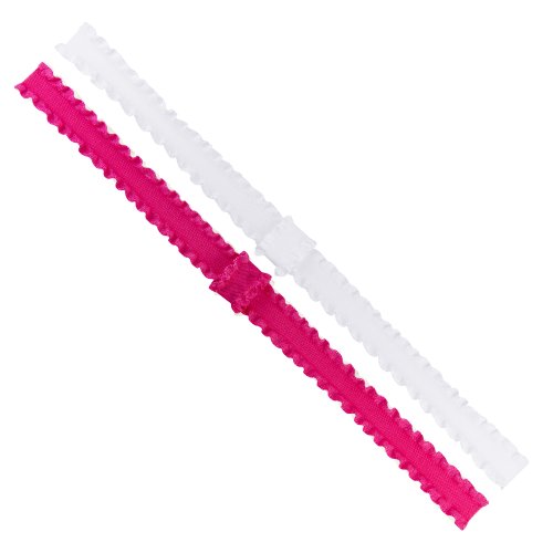Wee Ones Baby Girls' Two Stretch Ruffle Edge Satin Add-A-Bow Baby Head Bands - White and Shocking Pink (6-24 months)