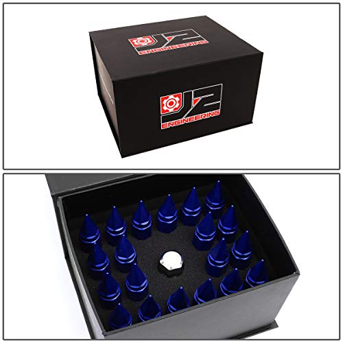 Image of J2 Engineering 20Pcs M12 x 1.25 7075-T6 Aluminum 90mm Spiked End Lug Nut w /Socket Adapter (Blue)