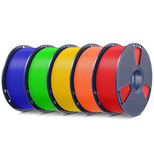 Sunlu 5KG PLA Plus 3D Printer Filament PLA+ Filament 1.75mm Durable 3D Filament Compatible with 3D Printers 1kg Spool (2.2 Pounds) Total 5kg Red+Little Blue+Green+Light Yellow+Sun Orange