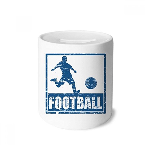 Tirelire en céramique football bleu pour adultes et enfants H9,5cm