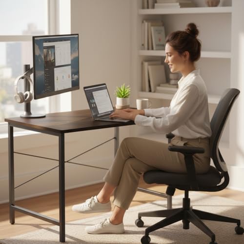 Image of Amazon Brand - Solimo Wood Computer Table for Home | Desktop Office & Study Table | Laptop Table | Crysta Dark Oak | 61 cm x 92 cm x 76 cm | Brown