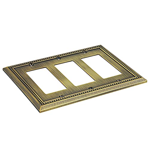 Image of Sunken Pearls Heavy Duty Decorative Wall Plate Switch Plate Outlet Cover (Triple Decorator, Antique Brass)