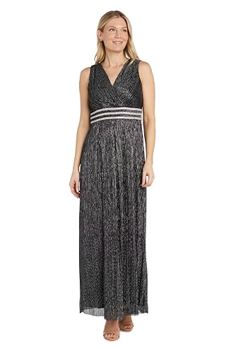 Image of R&M Richards Women's Sleeveless Maxi Dress - V-Neck Pleated Long Formal Gown W /Rhinestone Trim - Party & Cocktail Attire